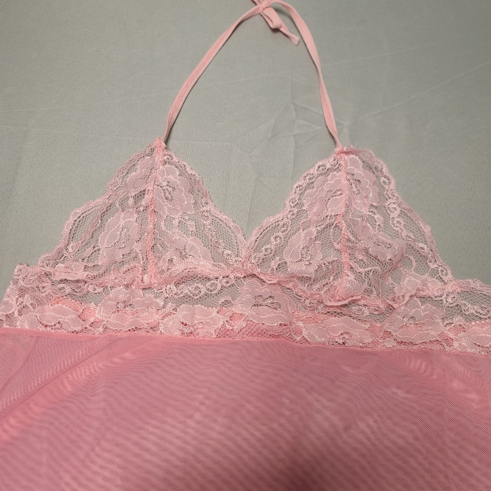Unbranded‎ Babydoll Chemise Lingerie Women Medium Pink Lace Mesh Halter Nightie